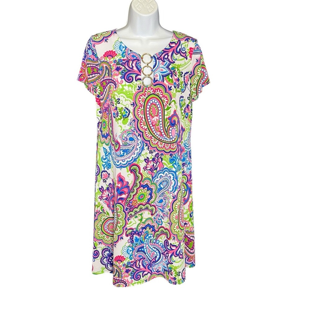 Ivy Road Womens Sz Medium Paisley Print Textured Pullover Stretch Gold Detail ☀️